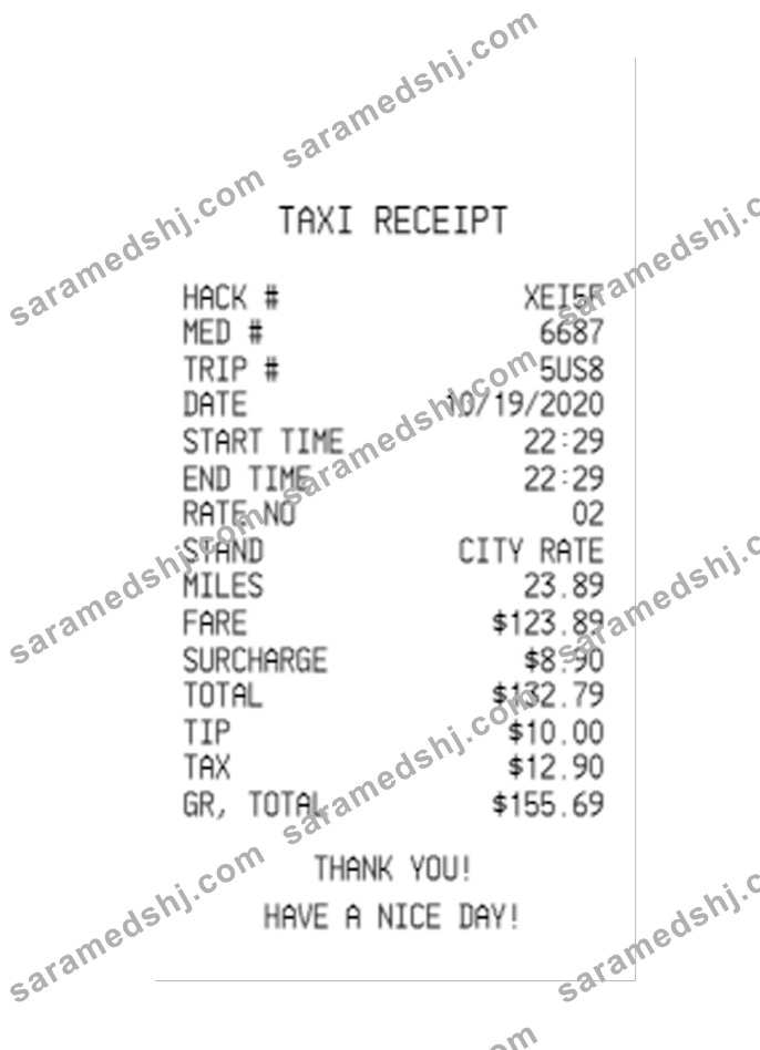 TAXI payment receipt